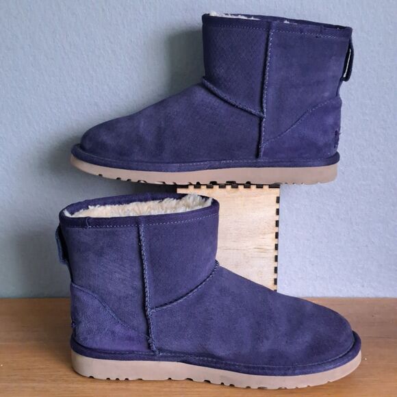 UGG Classic Mini Exotic Scales Marine Navy Blue Women 6 Suede Snow Boots Short - Picture 6 of 12